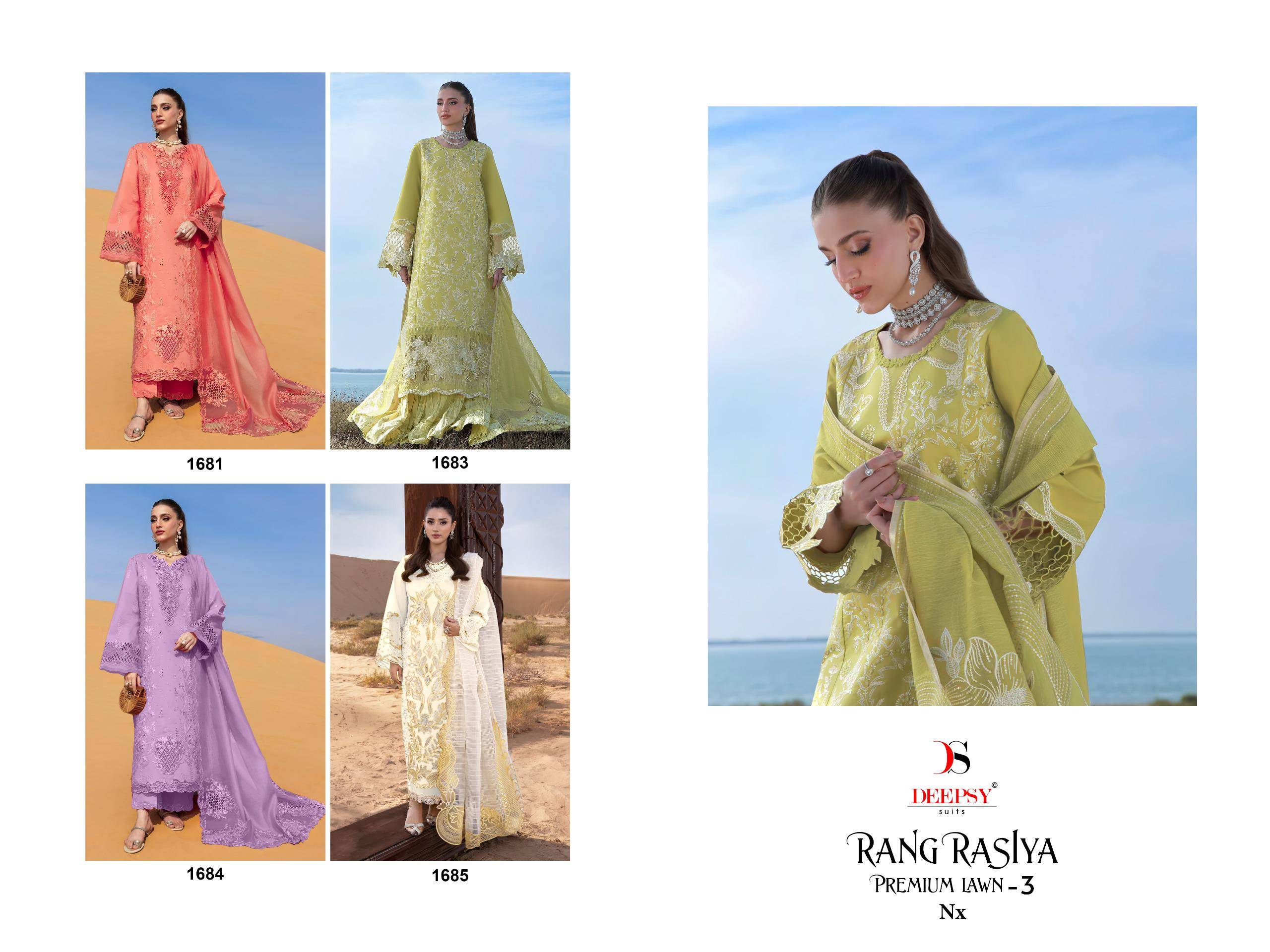 RANGRASIYA LAWN-3Nx by  DEEPSY SUITS 1681 To1685 Series Pakistani Stylish Beautiful Colourful Printed Pure cotton At Wholesale Price